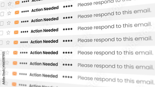Email notifications with the title of Action Needed isolated on white background