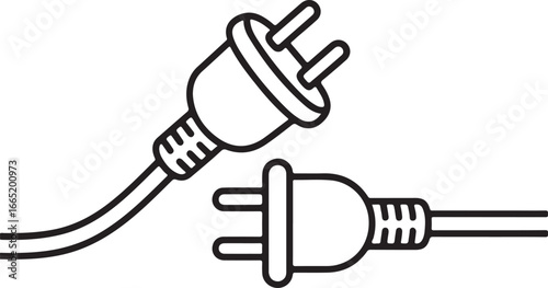 Simple line drawing of two electrical plugs and cords