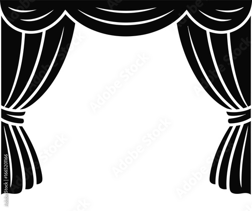 Bold black and white stage curtains framing a blank space for your creative storytelling needs now
