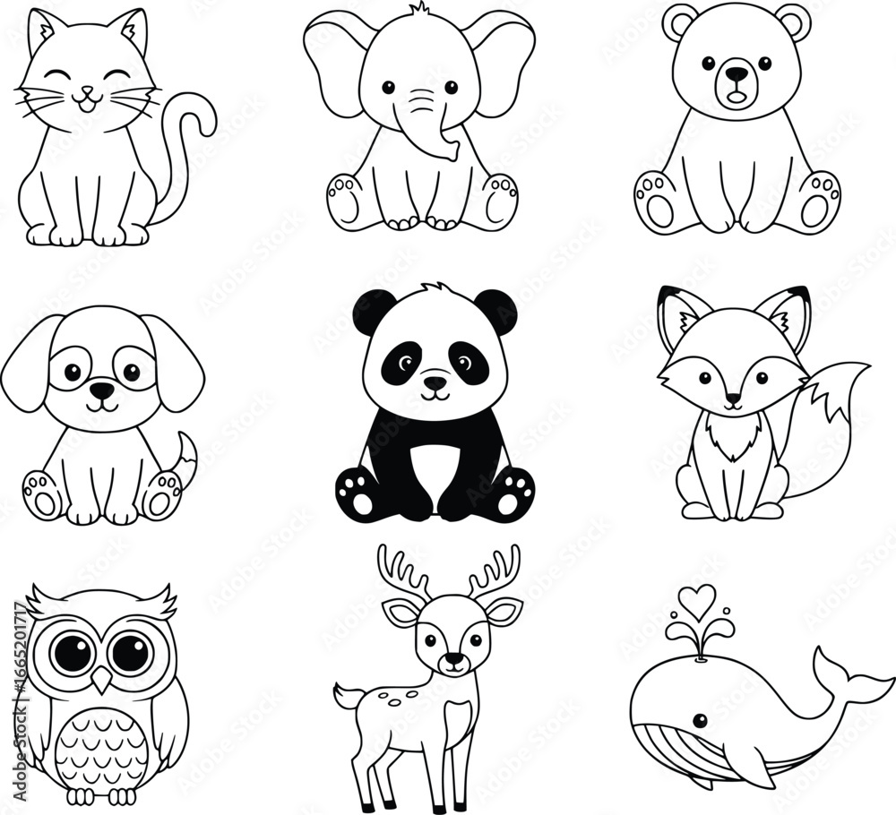 Collection of cute hand-drawn animal silhouettes for design projects Collection of cute hand-drawn animal silhouettes for design projects