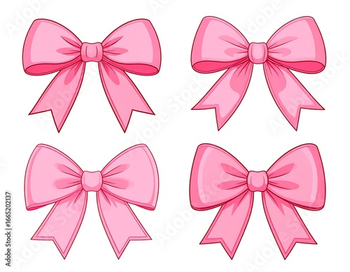 Four pink bows on a white background