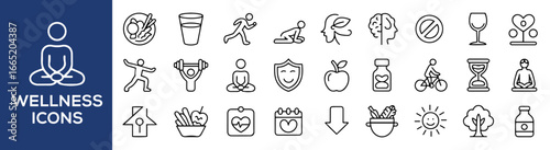 healthy lifestyle wellness icons set vector
