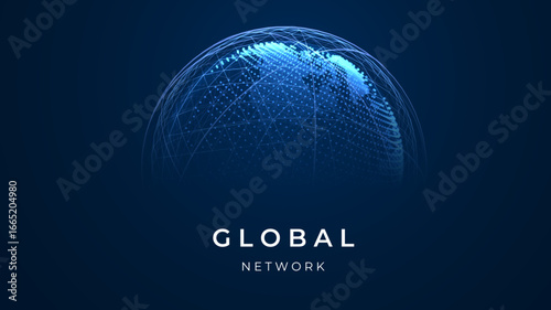 Globe network illustration. Technology digital 3d globe. Digital earth map background. Connection data concept.