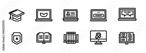 Collection of Educational and Online Learning Icons Representing Academic Achievement and Digital Courses for Modern Education Systems