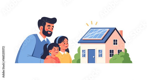 A family's vision for a greener future, with their smart home powered by solar energy, promoting sustainability and an eco-conscious lifestyle