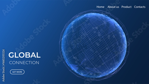 Globe network illustration. Technology digital 3d globe. Digital earth map background. Connection data concept.