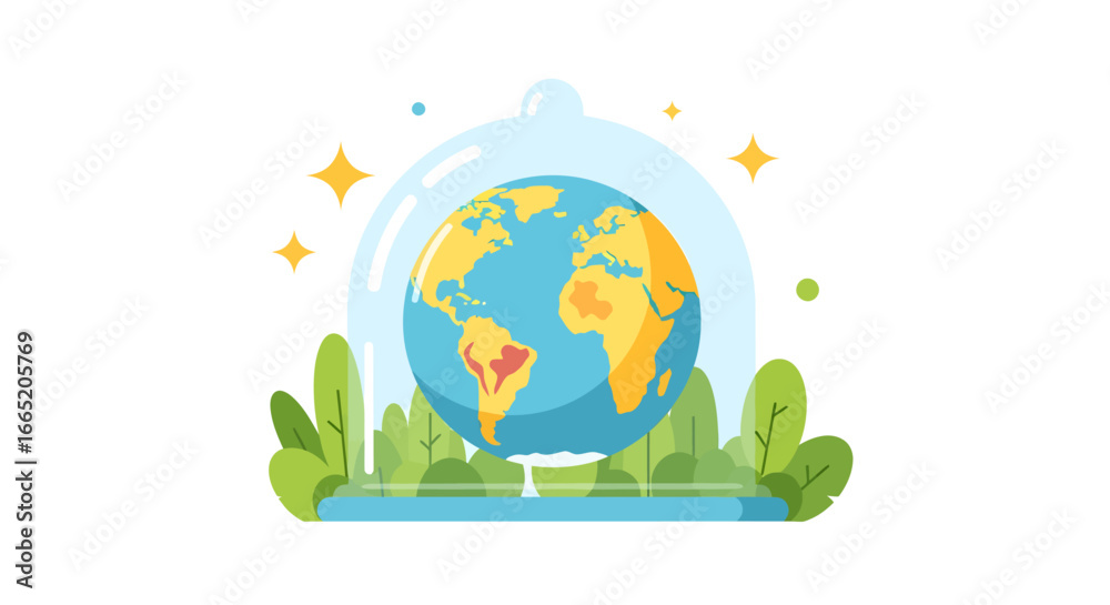 Naklejka premium Global Environmental Protection Our Planet Earth Enclosed in a Transparent Dome, Symbolizing Climate Change Awareness and Sustainable Future Efforts for Preservation