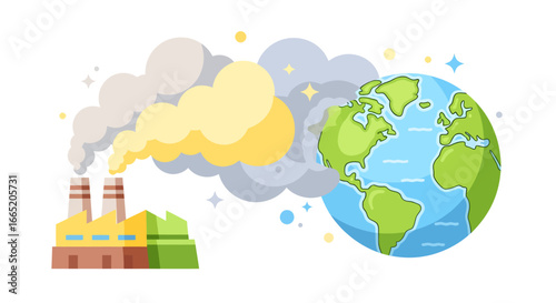 Industrial factory pollution impacting Earth A visual metaphor for environmental crisis and the urgent need for global sustainable solutions