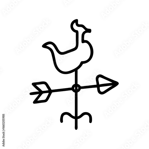 Weather vane in outline design on isolated transparent background  