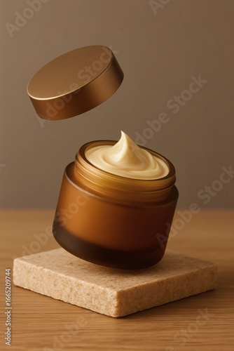 Cream jar mock-up bronzed with dark bronze cap isolated container