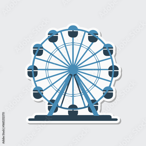 A blue ferris wheel sticker with a white outline on a light gray background, perfect for adding a touch of fun to any design