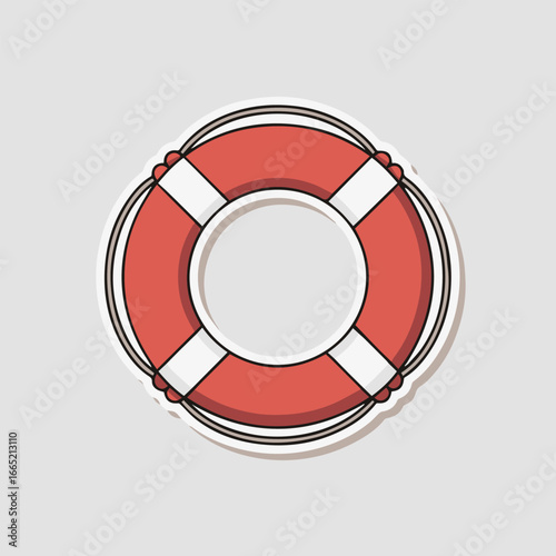 A red and white lifebuoy sticker, perfect for adding a nautical and safetyconscious touch to your designs, isolated on white background, vector illustration