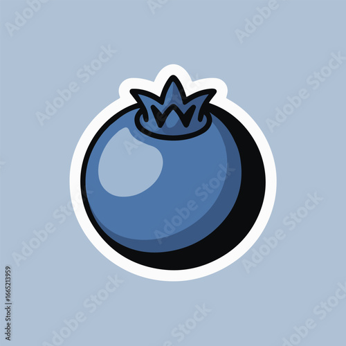 Illustration of a single blueberry with a white outline, perfect for stickers, icons, or design elements, showcasing its fresh and healthy appeal, isolated on white background