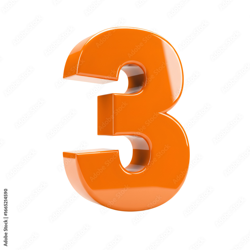 Fototapeta premium Three Dimensional Orange Number Three 3D Rendering