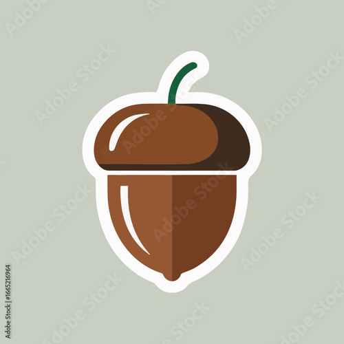 A charming acorn sticker with a white outline, capturing the essence of autumn and natures bounty, perfect for seasonal designs and evoking a sense of warmth and coziness