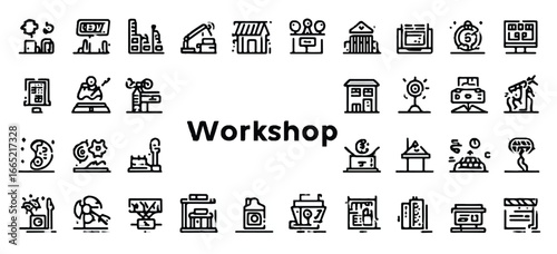 Collection of Workshop Icons in Vector Format for Diverse Applications and Design Purposes Showing Business And Creativity