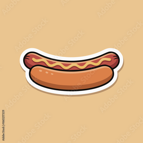 Cartoon illustration of a hotdog with mustard, a tasty and delicious snack meal lunch dinner fast food cuisine dish sandwich grilled cooked isolated on white background