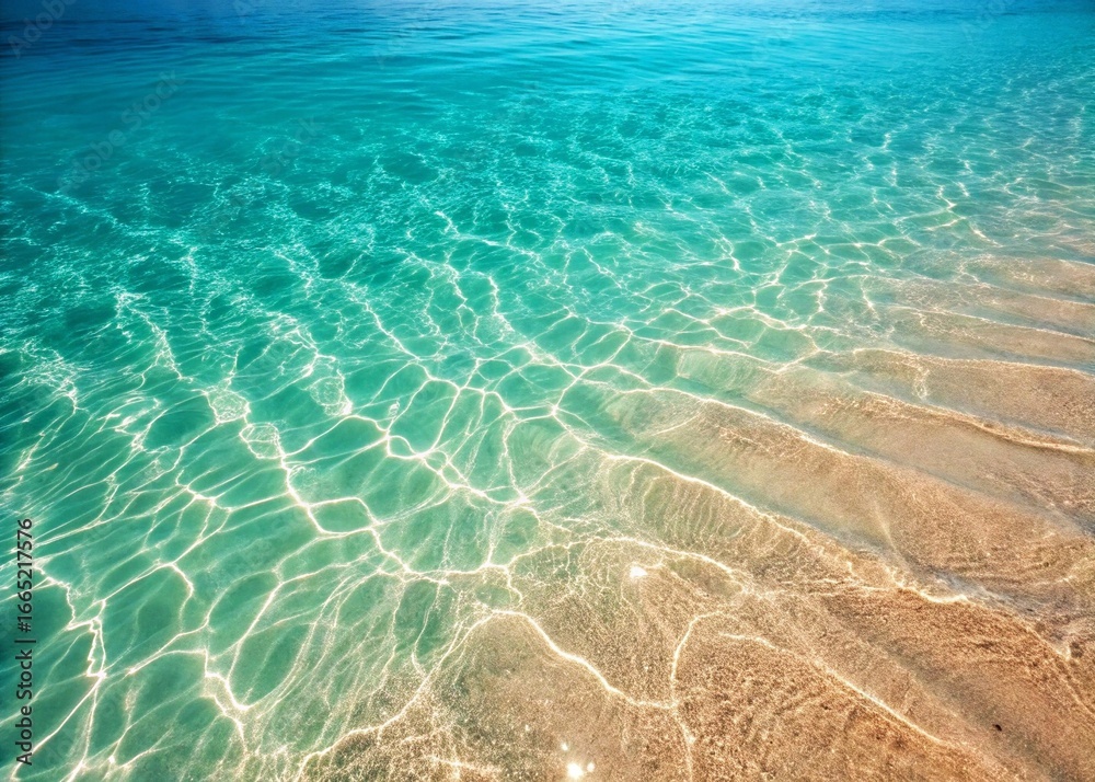 Obraz premium An idyllic vacation spot with shallow, transparent aqua water and a beautiful sandy beach.