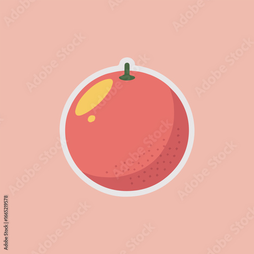 Illustration of a vibrant orange fruit sticker with a pink background, perfect for representing healthy eating, fresh produce, and sweet flavors in a modern design