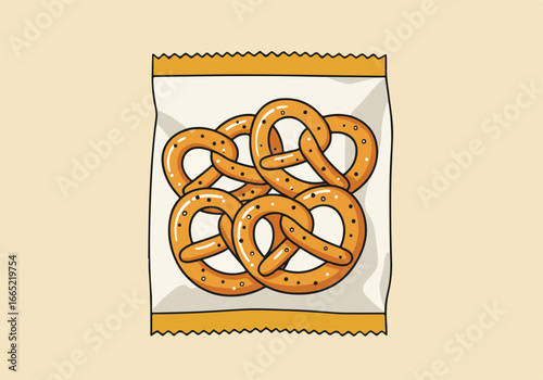Pretzels in a package displayed on a beige background, for designs, adverts