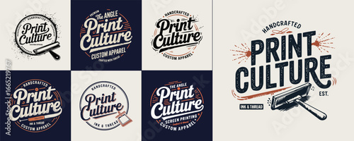Print Culture handcrafted screen printing emblem with vintage typography ink and thread badge for apparel and t shirt design