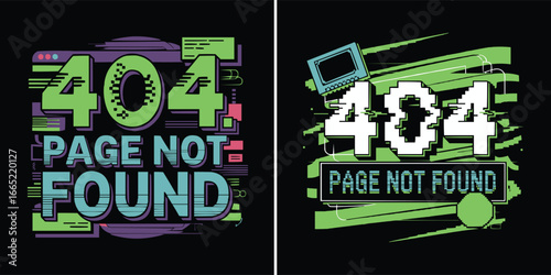 404 page not found typography with pixel glitch error screen retro computer graphic vector for t shirt design, internet tech theme