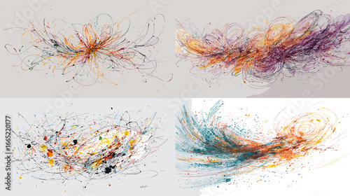 Dynamic abstract line energy illustration with swirling colorful strokes and splatters. Perfect for motion design, futuristic art, and creative digital projects.