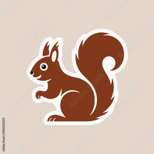 Cute squirrel sticker with a bushy tail, a charming illustration of a forest animal isolated on white background
