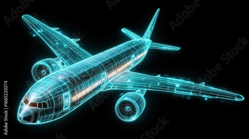 Futuristic wireframe airpla...