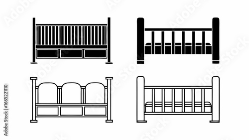 Illustration showing four different styles of beds with varying designs and construction techniques used | editable eps vectors silhouette