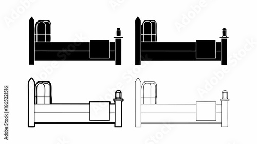 Illustration of four beds with different styles and colors arranged symmetrically on a white background | editable eps vectors silhouette