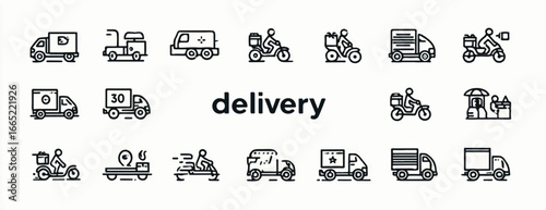 Delivery service icon set vector illustration representing various modes of transportation and distribution logistics seamless and modern design