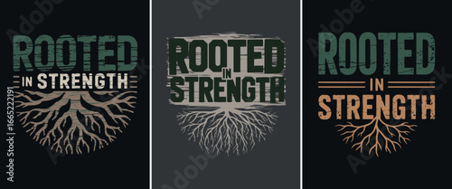 Rooted in strength inspirational tree roots vector illustration nature growth resilience artwork for motivational t shirt design