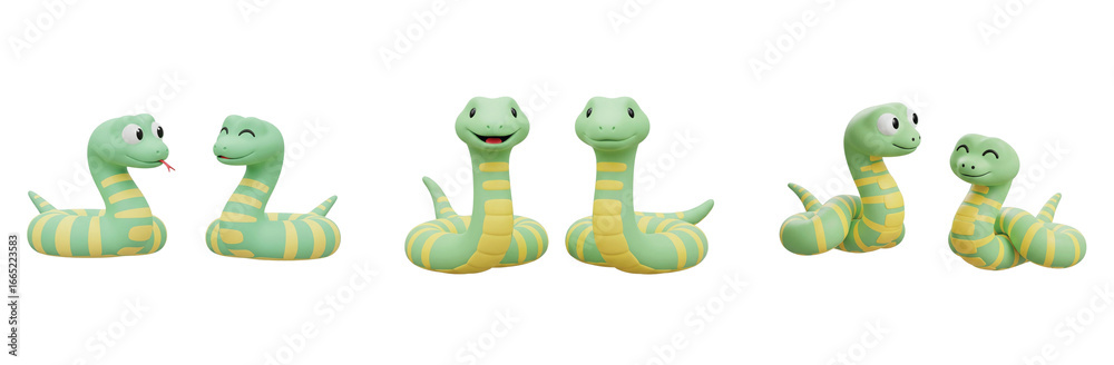 Fototapeta premium 3D Isolated Collection Adorable Green Snakes Rendered for Playful Designs and Educational Content, Perfect for Kids' Projects