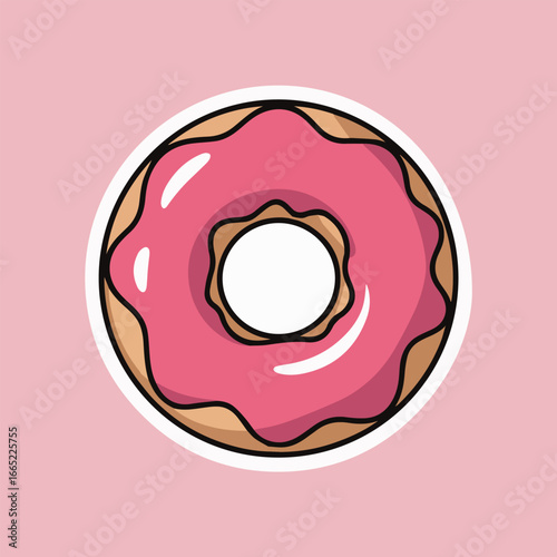 A delightful pink donut icon with a sweet glaze, perfect for representing desserts, snacks, or bakery items in a fun and colorful design