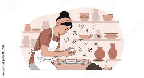 A potter creating a vase, showcasing the artistry and craft of ceramic creation in a peaceful