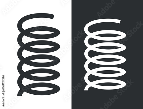 Spring icon. Symbol of shock absorption, extension or compression. Element of a machine or mechanism. Coiled cylindrical spring.