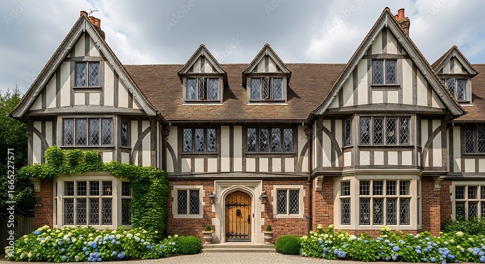 Fototapeta premium Tudor Style Mansion House Exterior Facade.