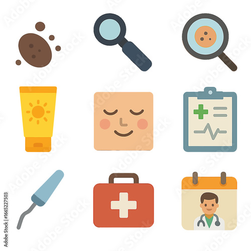 Skincare and health symbols: dermatology icons with soft focus style
