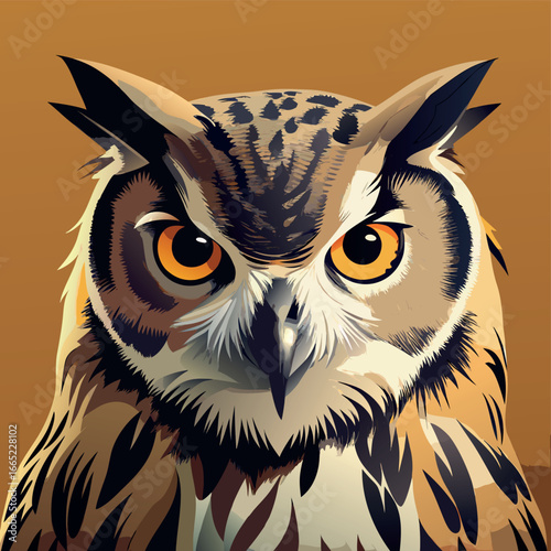 Majestic owl perched and gazing intensely in warm golden background during early evening Generative AI