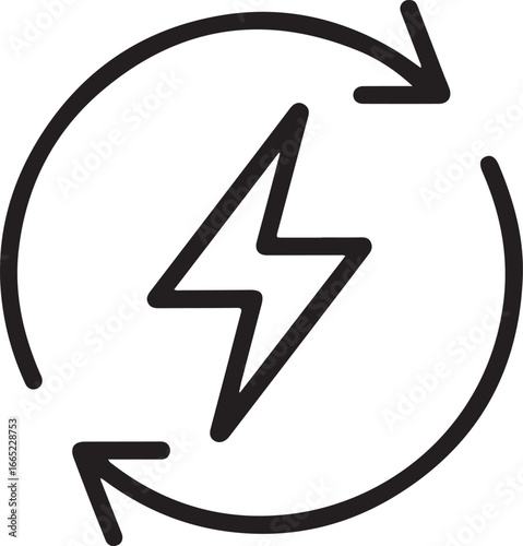 Circular arrow symbol with lightning bolt inside representing energy and power