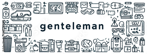 Gentleman Lifestyle Outline Icons in a Frame representing elegant hobbies and interests for modern men vector illustration