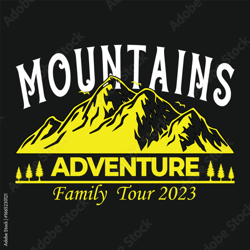 Majestic mountains adventure family tour 2023 graphic design for outdoor exploration and travel