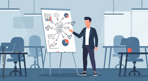Business presentation with a coach explaining project strategy and data insights
