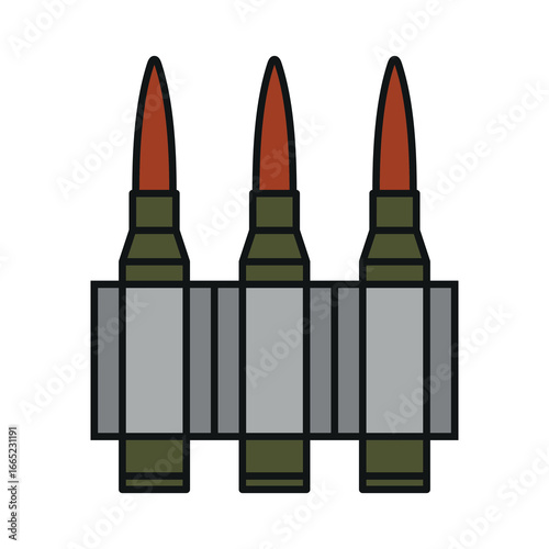 Machine gun belt icon. Cartridge belt, symbol of army or war. Cartridges, attributes of soldiers, shooting or automatic firearms.