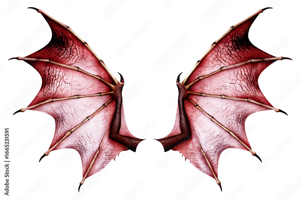 Naklejka premium Crimson dragon wings isolated on a transparent background