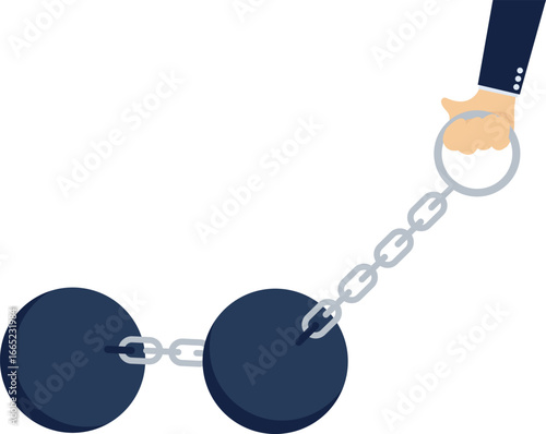 Weight chains. concept of lack of freedom and liberty. debt concept vector

