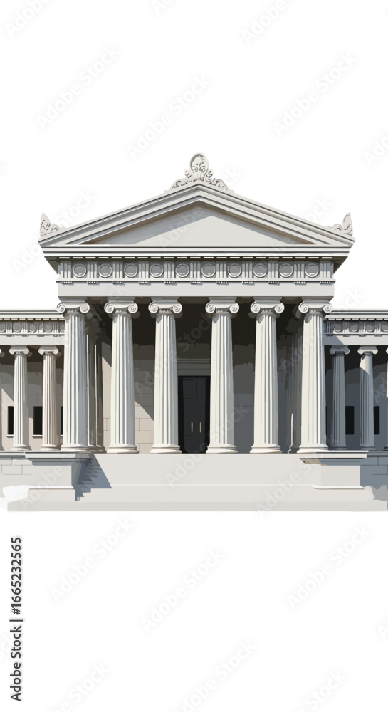 Obraz premium Front view of a majestic classical government building or courthouse with columns isolated on a white background