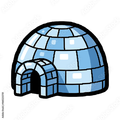 Cartoon illustration of an igloo, a traditional snow shelter, with a visible entrance.