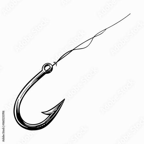 Fish Hook Simple Vintage Retro Design Concept, Fishing Rod Symbol Silhouette Flat Black Design